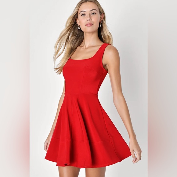 Lulus Dresses & Skirts - Lulu's NWT Home Before Daylight Red Square Neck Sleeveless Skater Dress Sz Small